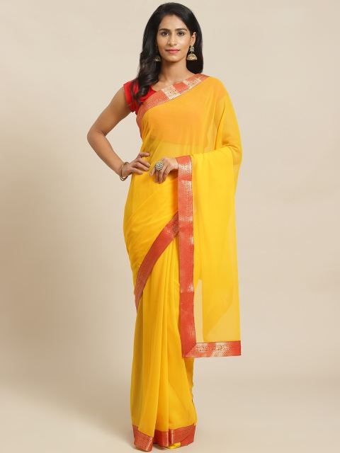 

KALINI Yellow & Red Solid Saree