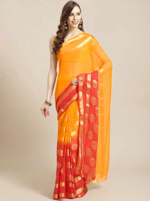 

KALINI Orange & Red Printed Saree