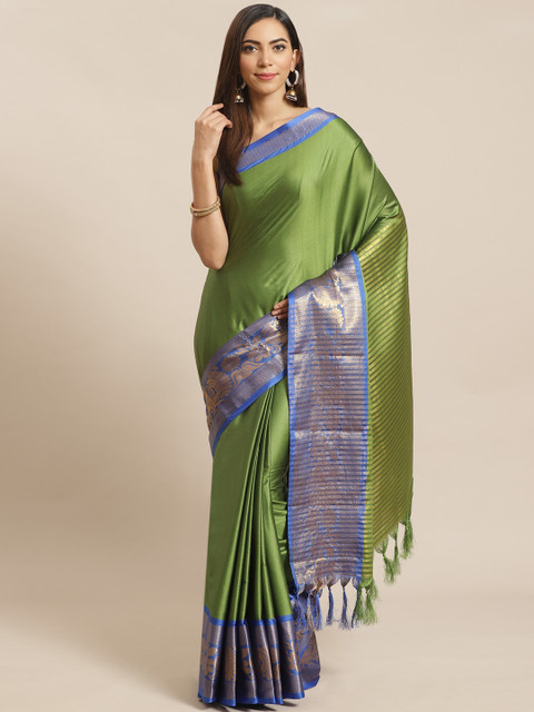 

KALINI Olive Green Solid Saree