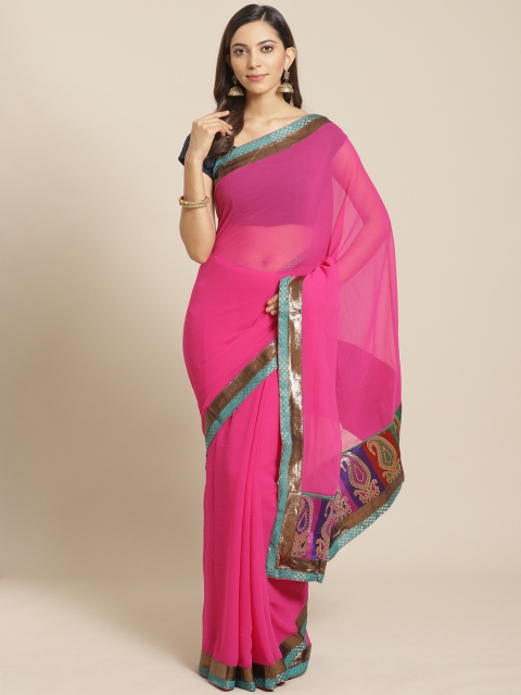 

KALINI Pink & Golden Solid Saree