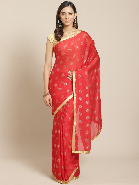 

KALINI Red & Golden Paisley Printed Saree