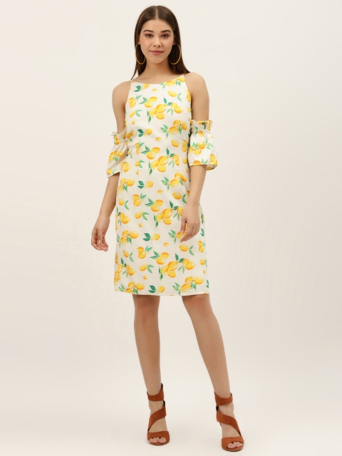 

DODO & MOA Women White & Yellow Printed Sheath Dress, Off white
