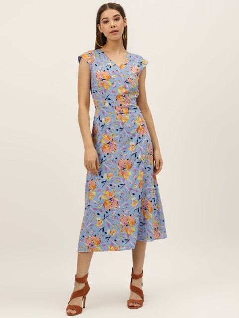 

DODO & MOA Women Blue & Pink Printed Wrap Dress