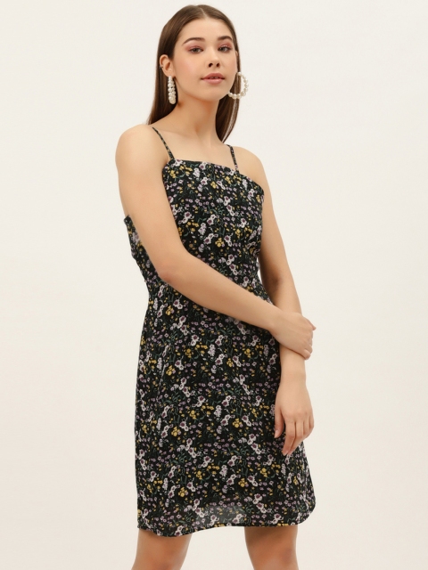

DODO & MOA Women Black & Green Floral Print Sheath Dress