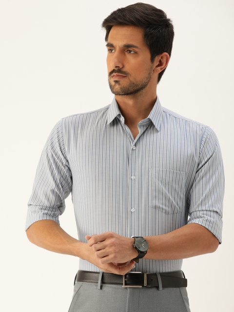 

Hancock Men Blue & White Slim Fit Striped Formal Shirt