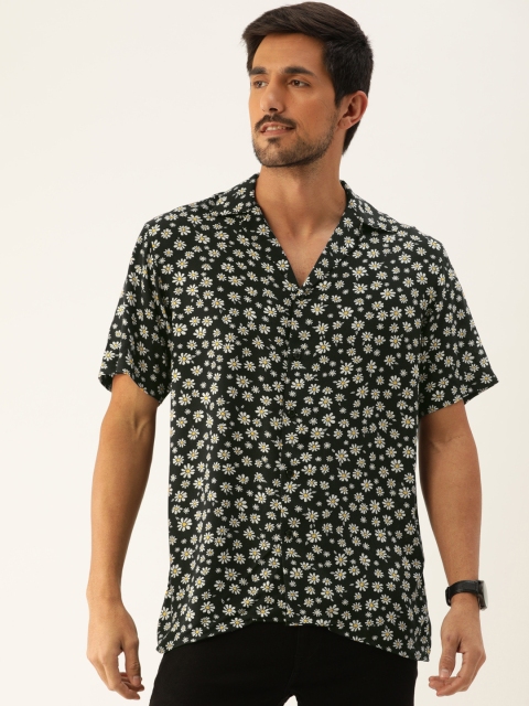 Hancock Men Black & Yellow Regular Fit Printed Casual Shirt