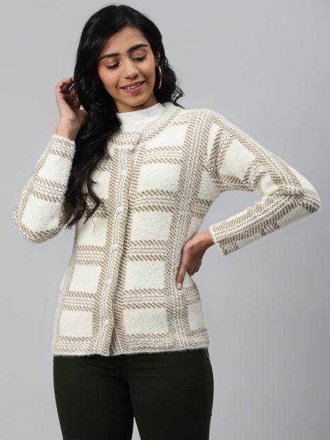 

Cayman Women White & Beige Self Design Cardigan Sweater