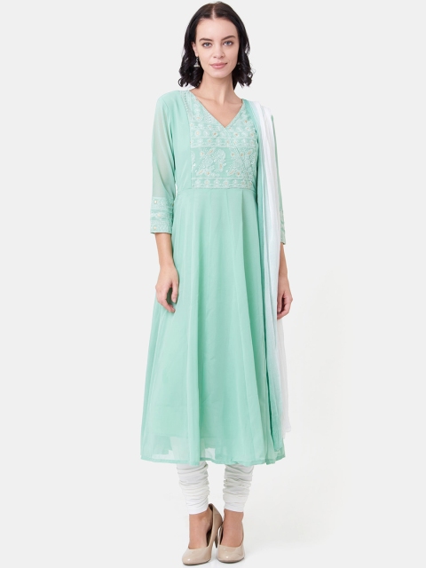

IMARA Women Green Embroidered Kurta with Trousers & Dupatta