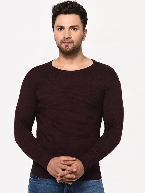 

98 Degree North Men Burgundy Solid Pullover Sweater