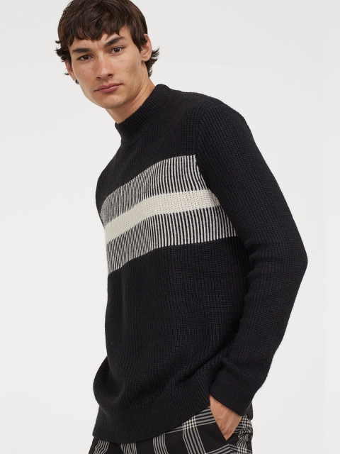 

H&M Men Black & Cream-Coloured Turtleneck Jumper