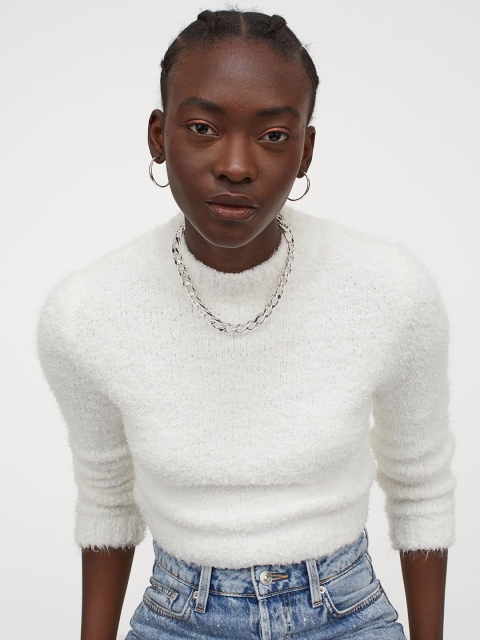 

H&M White Boucle Jumper