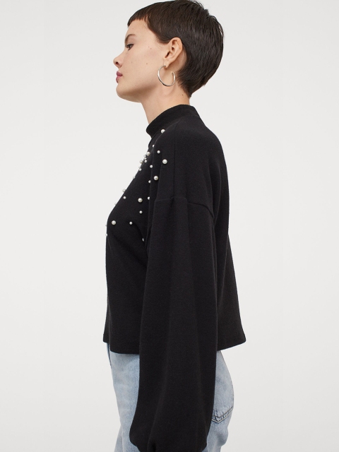 

H&M Women Black Embellished Beaded Jumper