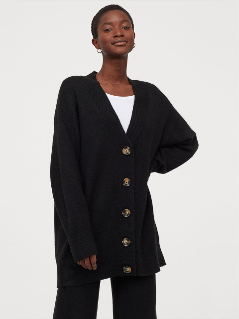 

H&M Women Black Knitted Sustainable Cardigan