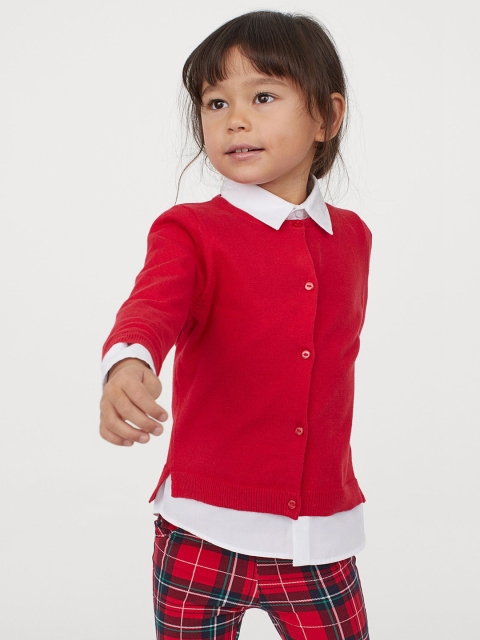 

H&M Girls Red Fine-knit cotton cardigan