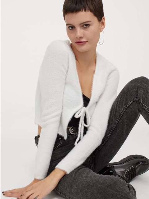 

H&M Women White Solid Short Cardigan