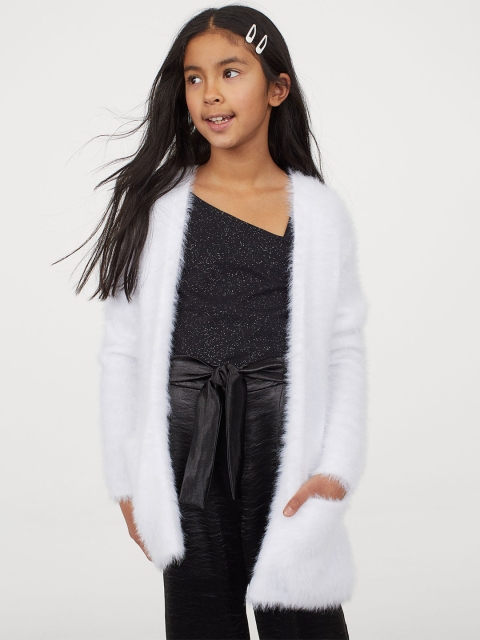 

H&M Girls White Solid Fluffy Cardigan