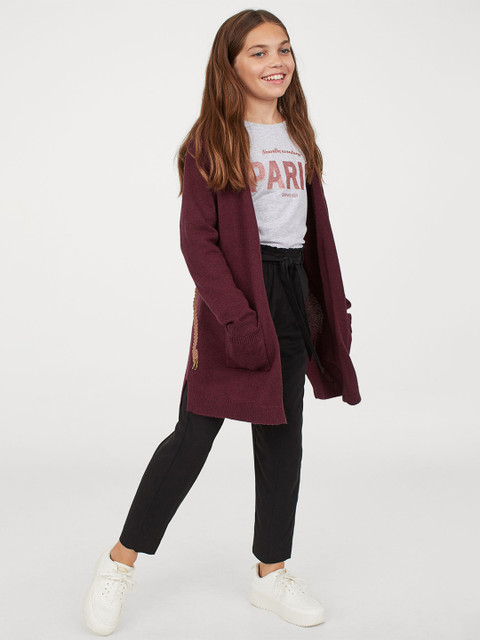 

H&M Girls Maroon Longline Front-Open