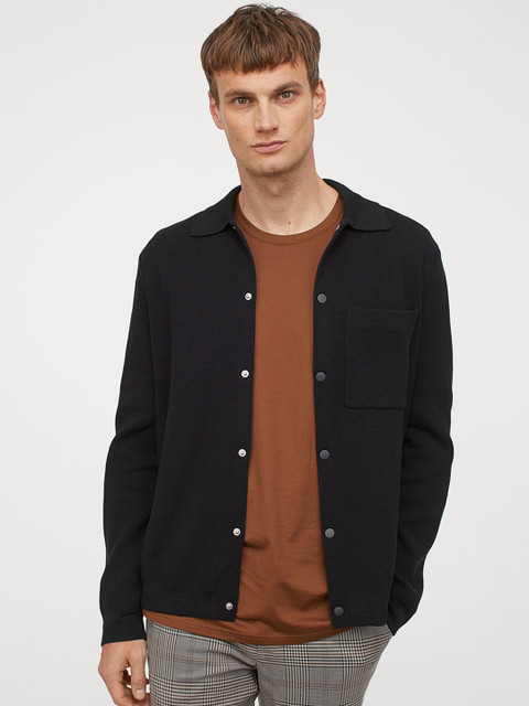 

H&M Men Black Solid Dressy Sustainable Cardigan