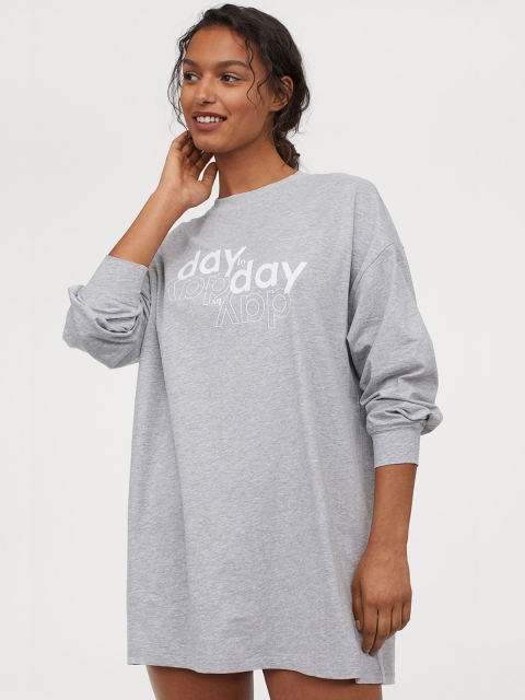 

H&M Women Grey Printed Jersey Nightshirt