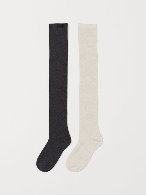 

H&M Women 2-Pack Over-The-Knee Socks, Beige