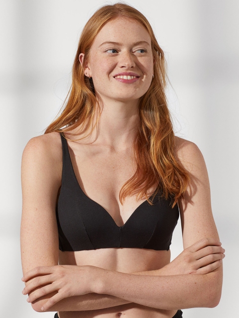 

H&M Women Black Solid Non-Wired Jersey Organic Cotton Push-Up Bra 0948431001