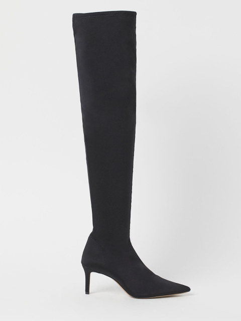 

H&M Women Black Thigh-High Sock Boots