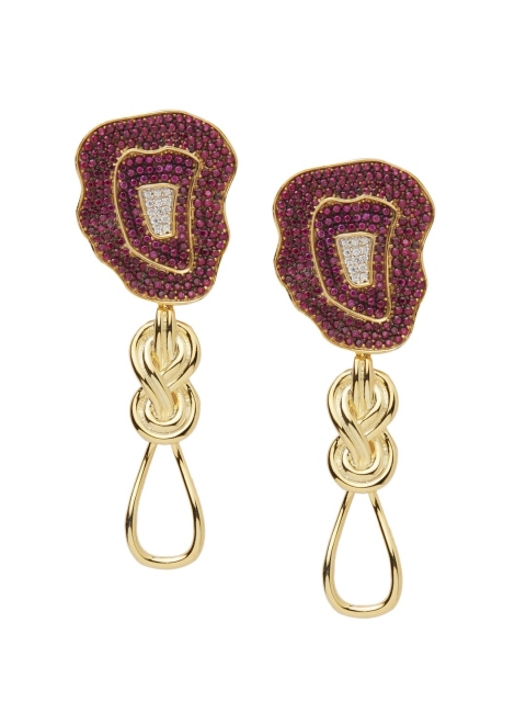 

shaze Gold-Toned & Pink Classic Drop Earrings