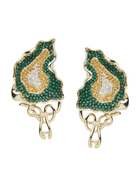 

shaze Gold-Toned & Green Rhodium-Plated Quirky CZ Studded Studs