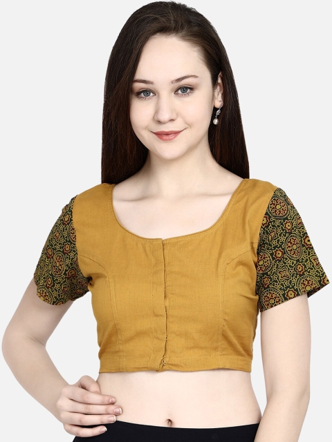 

Molcha Women Yellow & Grey Printed Cotton Saree Blouse