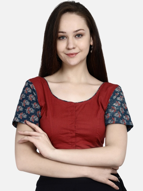 

Molcha Women Maroon & Blue Ajrak Printed Cotton Blouse