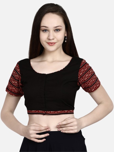 

Molcha Women Black Ajrak Printed Cotton Blouse