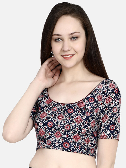 

Molcha Women Blue & Maroon Printed Saree Blouse