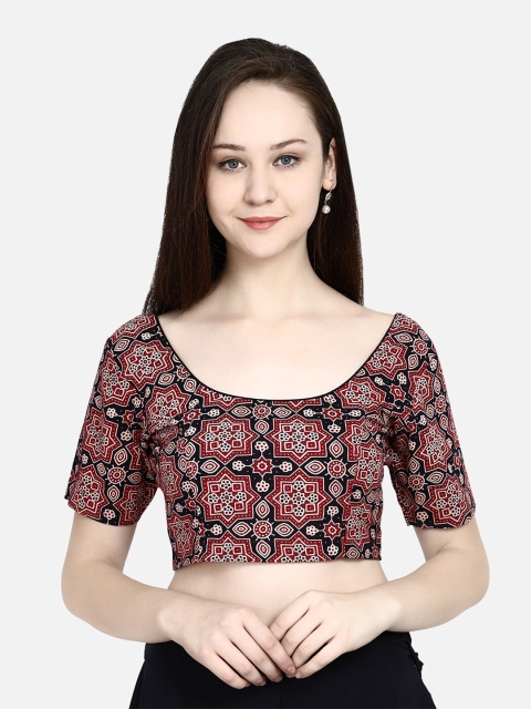 

Molcha Maroon & Black Printed Saree Blouse