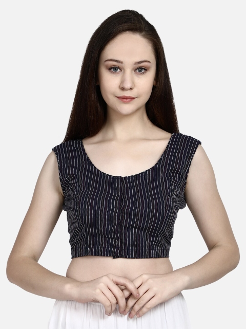 

Molcha Women Black Striped Ready Made Saree Blouse