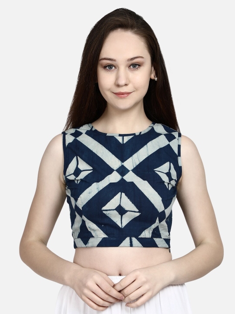 

Molcha Women Blue Ajrakh Printed Saree Blouse