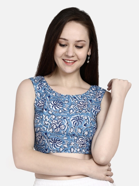 

Molcha Women Blue Sanganeri Printed Cotton Blouse