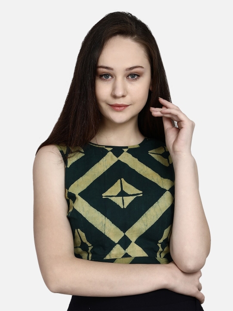 

Molcha Women Green Ajrakh Printed Saree Blouse