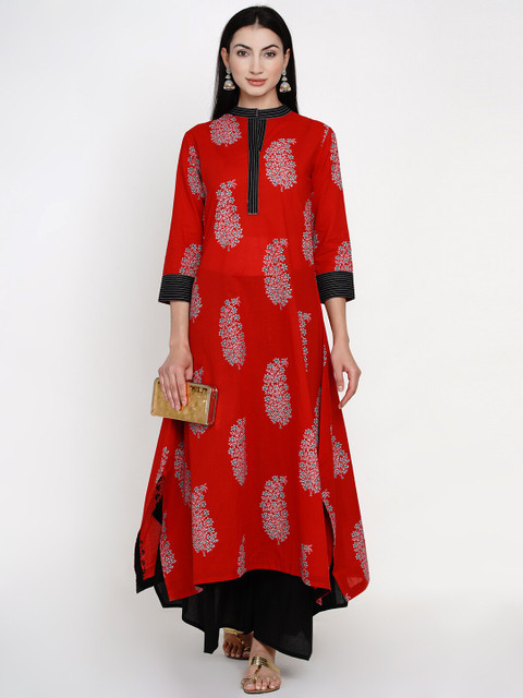 

FABNEST Women Red Printed A-Line Kurta