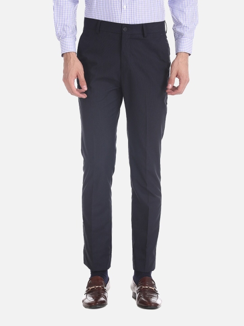 

Excalibur Men Navy Blue Slim Fit Checked Formal Trousers