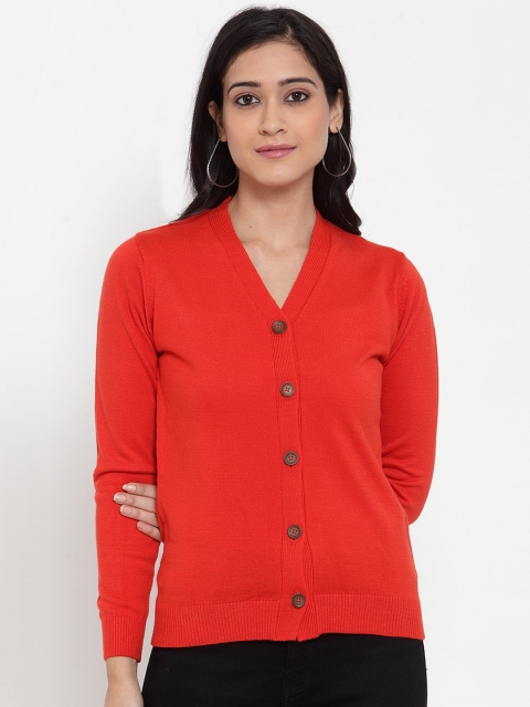 

Kalt Women Red Solid Cardigan Sweater