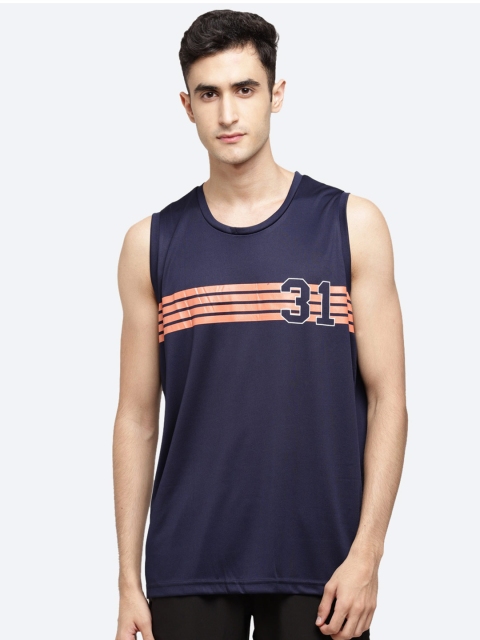 

SG Men Navy Blue Striped Round Neck T-shirt