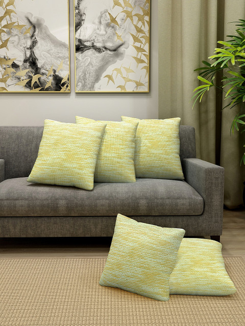 

KLOTTHE Green Set of 5 Self Design Square Cushion Covers