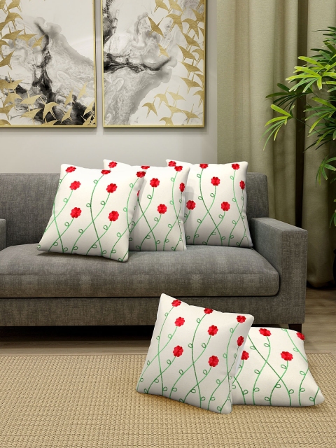 

KLOTTHE Off-White Set of 5 Embroidered Square Cushion Covers