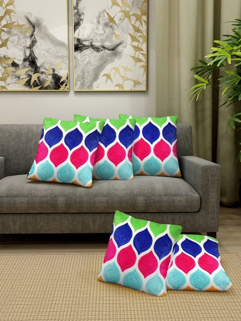 

KLOTTHE Set of 5 Blue & Pink Embroidered Square Cushion Covers