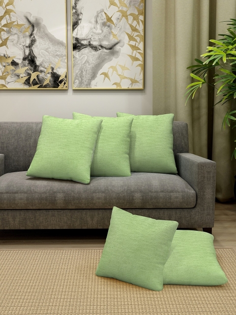 

KLOTTHE Green Set of 5 Self Design Square Cushion Covers