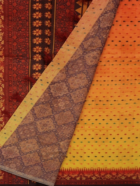 

Pothys Yellow & Maroon Pure Cotton Woven Design Saree