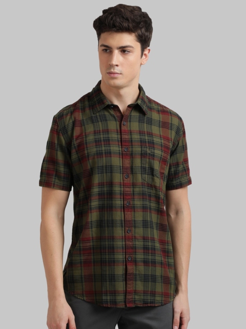 

Parx Men Green & Blue Regular Fit Checked Casual Shirt
