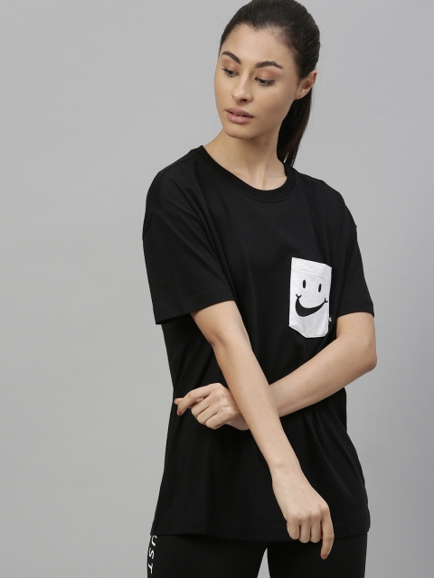 

Nike Women Black Printed NSW TEE BOY POCKET Tshirts