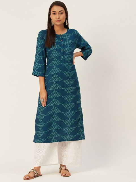 

DIVA WALK Women Teal Blue & Green Printed Straight Kurta