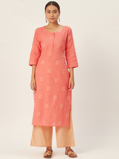

DIVA WALK Women Peach-Coloured & Beige Woven Design Cotton Kurta with Palazzos